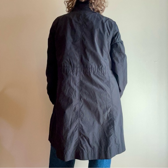 Eileen Fisher - Light Cotton/Nylon Stand Collar Long Coat, Black - Picture 5 of 11